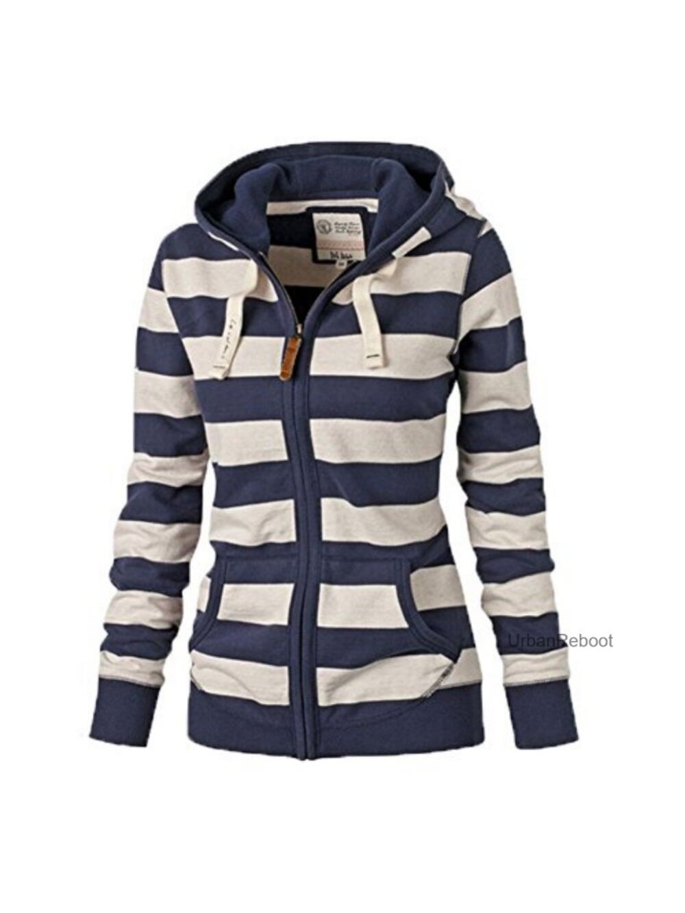 Womens Striped Hooded Zip Up Casual Jacket Spring Lightweight